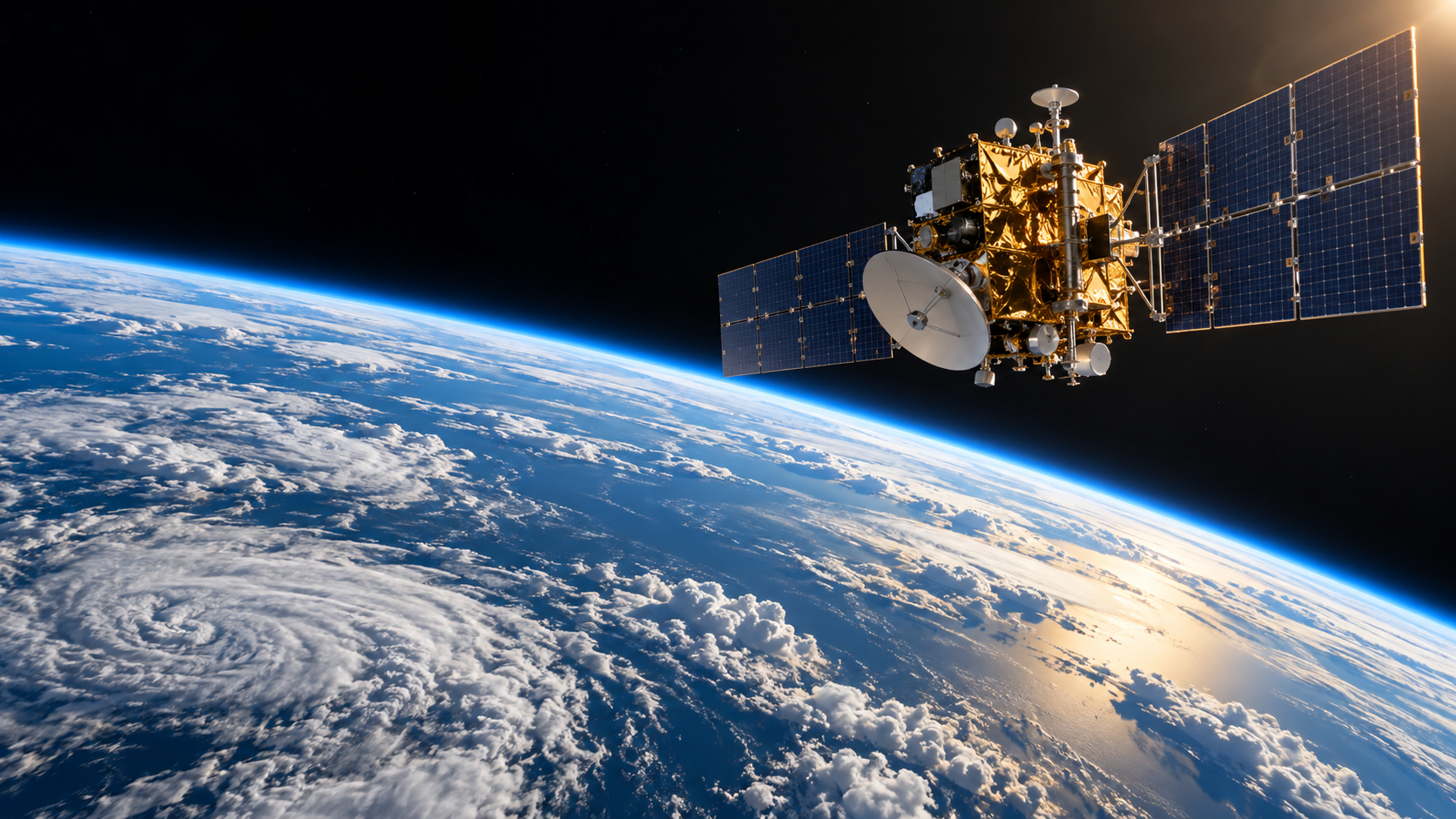 Illustrative concept of a communications satellite above Earth